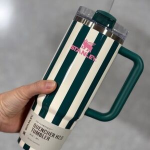 Stanley Emerald Gloss Cabana 30oz  Oasis Collection Green Stripe Pink Logo